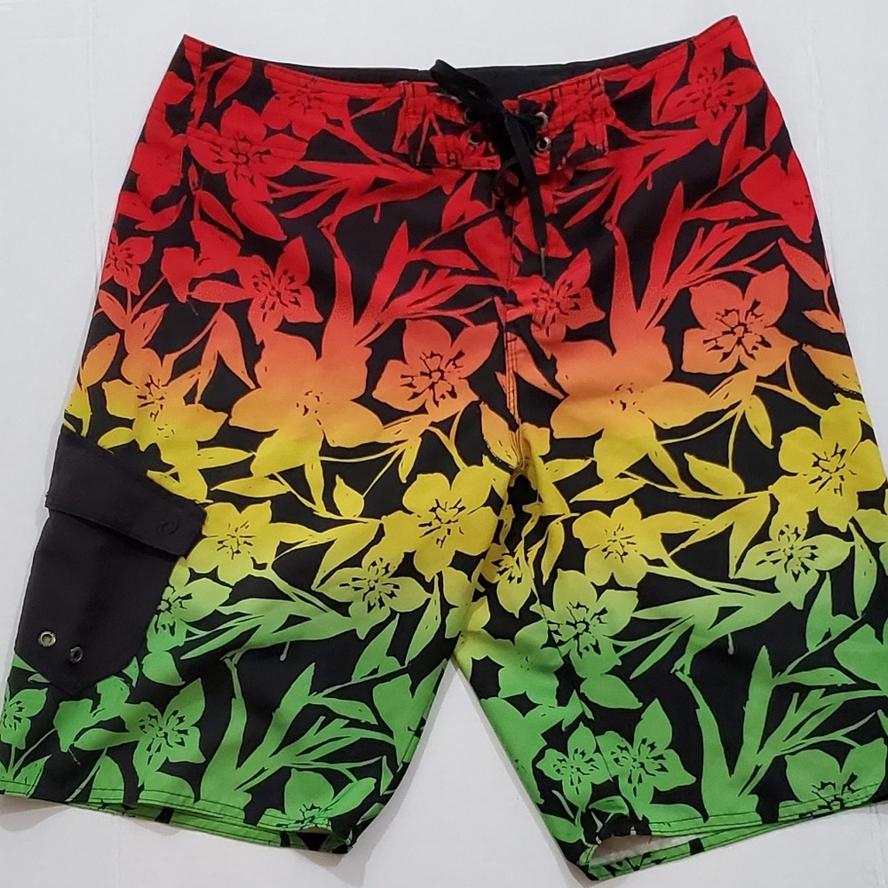 Men's Hang Ten Red Yellow Green boardshorts